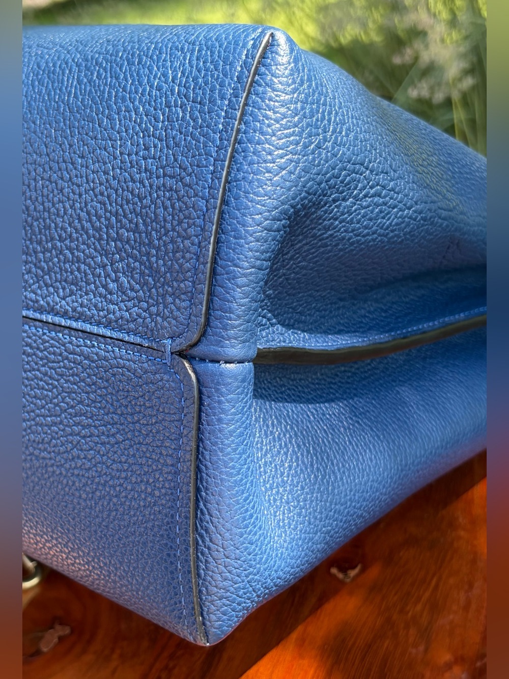 Coach Charlie Bucket Bag Tote Blue Pebble Leather Like New - Picture 14 of 17